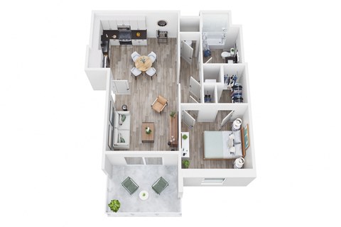 Floor plan for 1 bed, 1 bath, 775 sqft